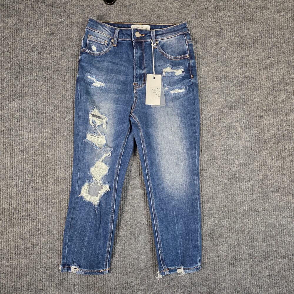 Risen Jeans Size 7/28 High Rise Distressed Crop Jeans Raw Hem NWT Boutique Denim